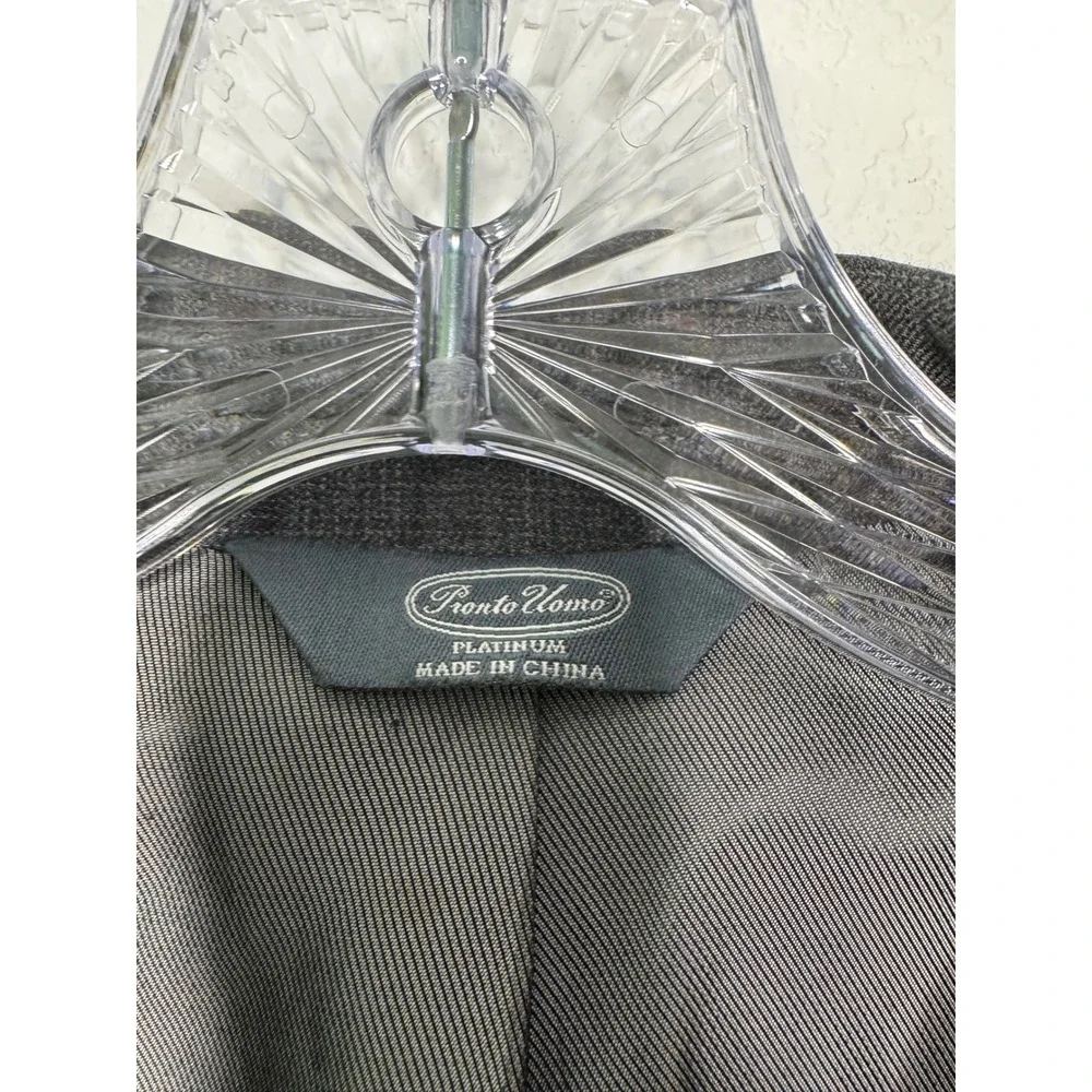 Pronto Uomo Platinum Mens 44 Long Grey Plaid Wool Blend Blazer Sport Coat Jacket